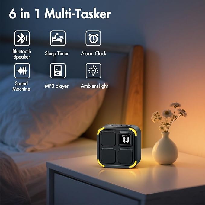 Sound Machine White Noise Machine with 30 Soothing Sounds, 10W Bluetooth Wireless Speaker Alarm Clock with Lights, Rechargeable Sleep Machine with Timer, Gifts for Boys Girls Baby Kids Teens Adults