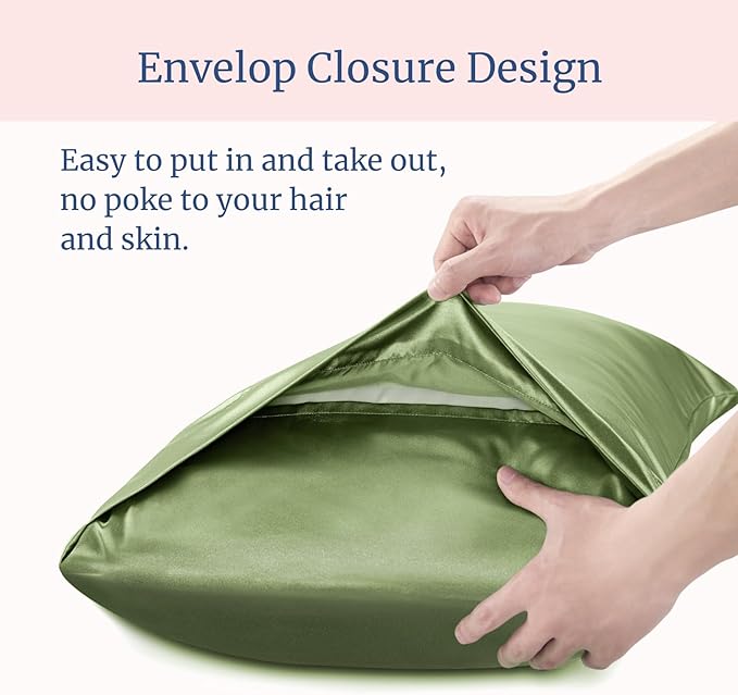 BEDELITE Satin Pillowcase for Hair and Skin, Super Soft Similar to Silk Pillow Cases 4 Pack with Envelope Closure, Cooling Pillowcases for Women Men (20"x26" Standard Size, Cedar Green) - Bloomnest