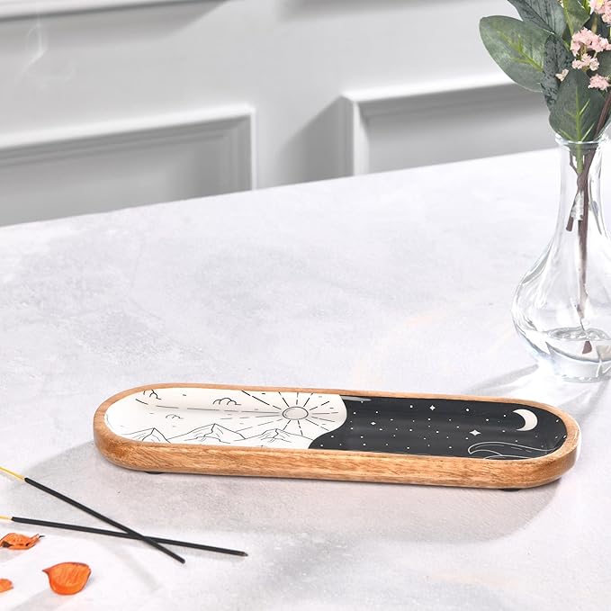 Folkulture Incense Holder or Burner, Modern Insense Stick Holder for Sticks, Insence-Stick | Incense Ash Catcher or Holder for Home, Wooden Incence Tray for Gifting, Yin Yang - 12 Inches