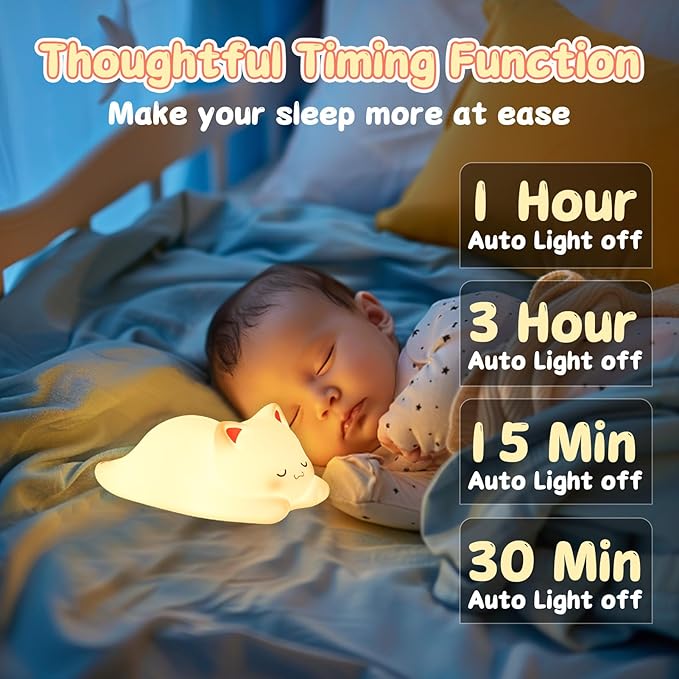 Tremdwoto Cat Night Light for Kids,Cute 7 Colors Baby Girl Squishy Night Lights Lamp with Timer Kitty Light Dimmable Nursery Lamp USB Charging Bedroom Deco Nightlight r，Gifts for Boys and Girls - Bloomnest