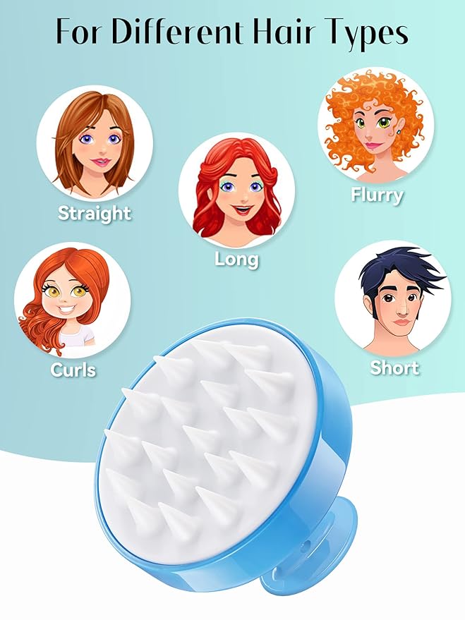 HEETA Scalp Massager with Soft Silicone Bristles for Hair Growth, Dandruff Removal and Exfoliation - Sky Blue Shampoo Brush HEETA