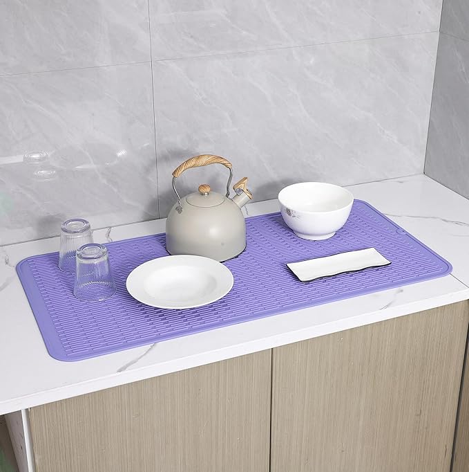 Silicone Dish Drying Mat for Multiple Usage,Easy clean,Eco-friendly,Heat-resistant Silicone Mat for Kitchen Counter or Sink,Refrigerator or Drawer Liner Light Purple 5XL 36inches x 18inches - Bloomnest