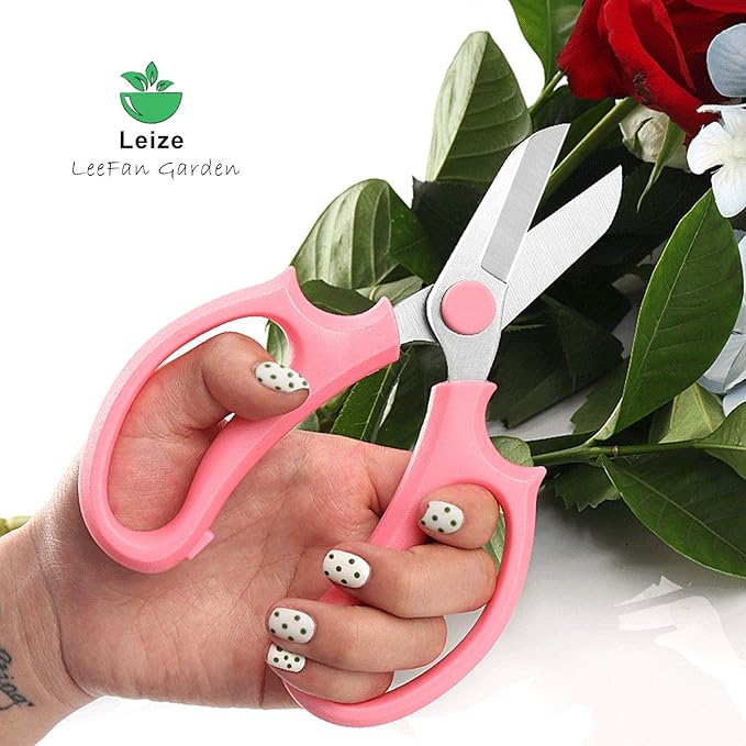 Leize Flower Scissors, Premium Thickened Stainless Steel Floral Shears, Strong Pruner for Flowers, Branches and Leaves (Green Slender 2Pics) - Bloomnest