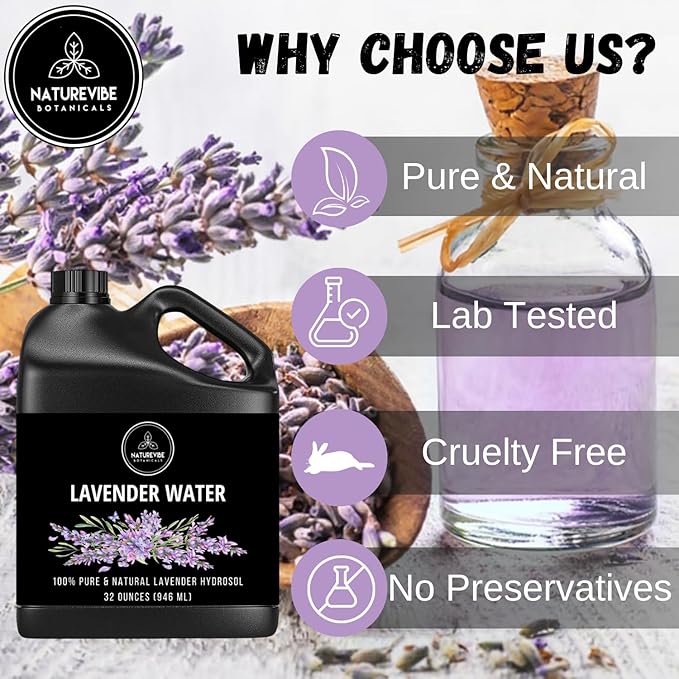 Naturevibe Botanicals Lavender Water 32 Ounces | 100% Pure and Natural | Great for Skin Care and Hair Care - Bloomnest