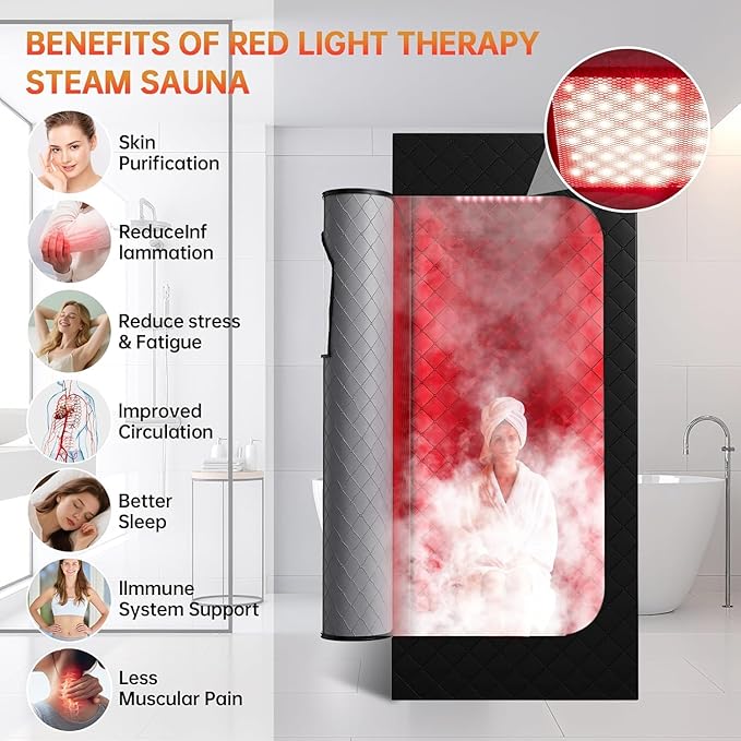 Infrared Sauna Box, Portable Sauna with 660nm Red Light Therapy & 850nm,5-Layer Waterproof, 3L 1300W Steamer,Folding Chair,for Home Sauna Spa Personal Saunas Tent Indoor Outdoor Bloomnest