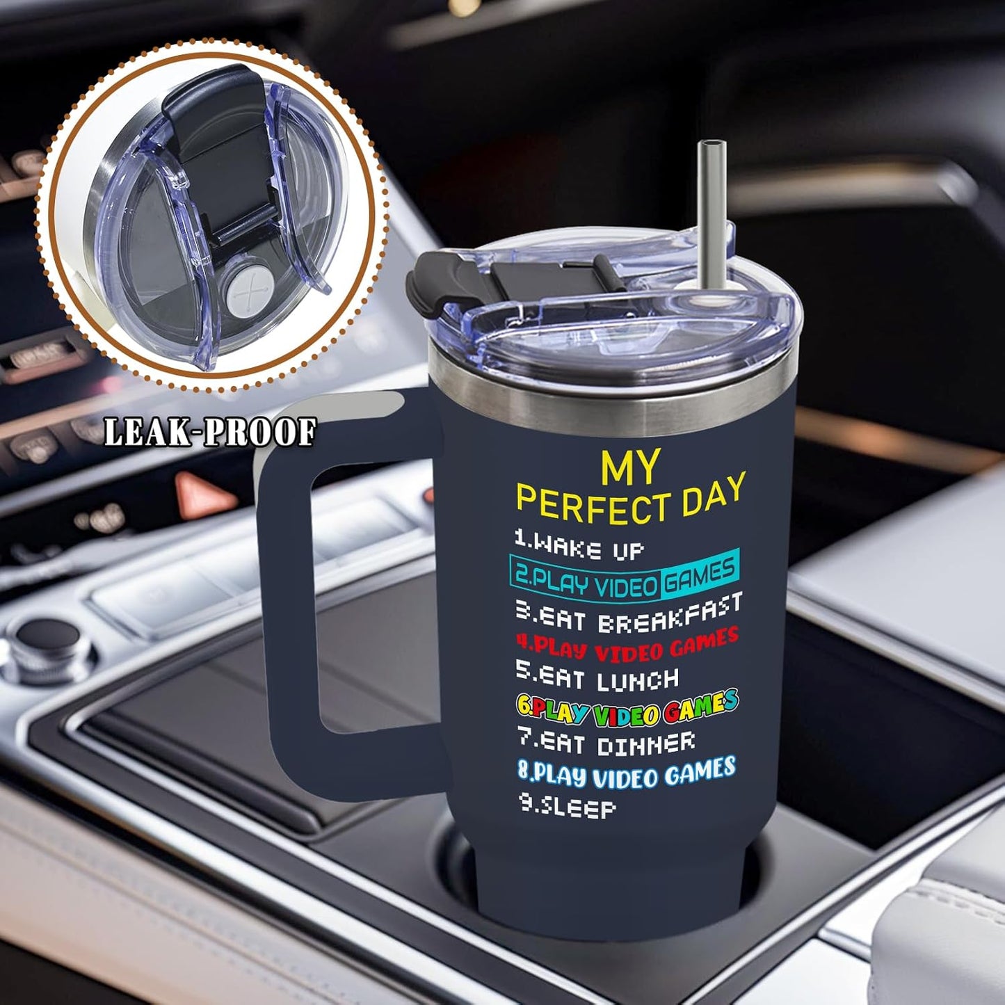 DUUV Gamer Gifts for Men, Video Game Tumbler 40 Oz with Handle and Straws, Gaming Gifts for Kids Teen Boys Son Adults Dad Husband, Christmas Thanksgiving Birthday Gift for Gamers, Gaming Mugs, 1PCS