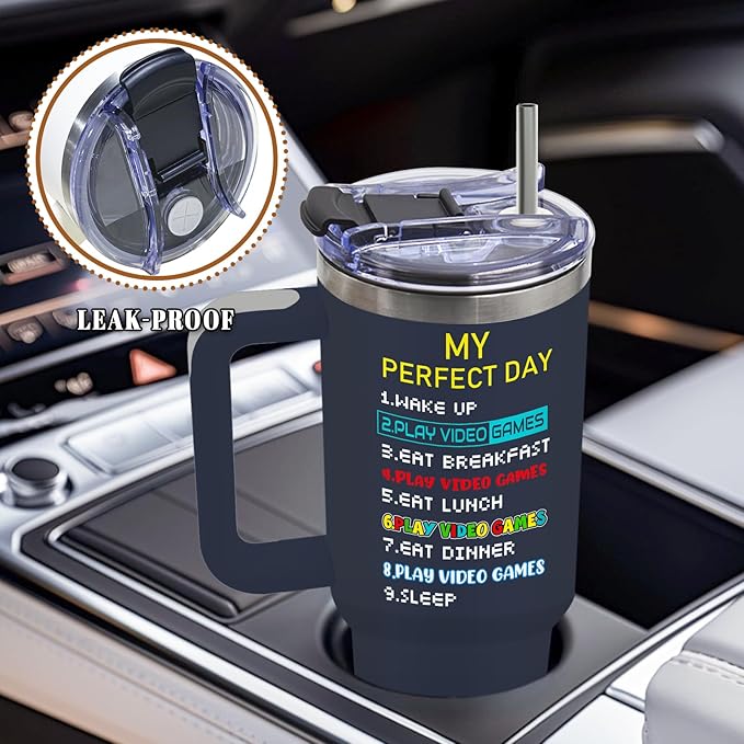 DUUV Gamer Gifts for Men, Video Game Tumbler 40 Oz with Handle and Straws, Gaming Gifts for Kids Teen Boys Son Adults Dad Husband, Christmas Thanksgiving Birthday Gift for Gamers, Gaming Mugs, 1PCS - Bloomnest