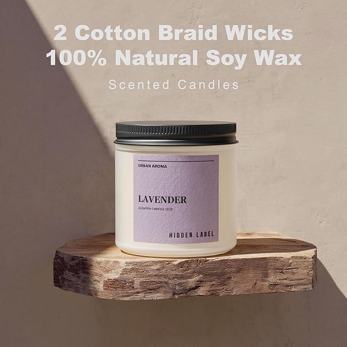 Hidden Label Lavender Scented Candle, 12oz 2 Wick Natural Candles Soy Non Toxic, Clean Burning Long Lasting Aromatherapy for Home Scented | Gifts | Décor,Premium Scents for Relaxation & Stress Relief - Bloomnest