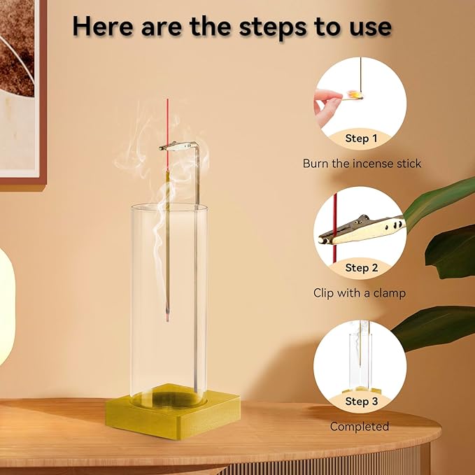 1 Pack Incense Holder for Sticks, Insence-Stick Holder Ash Catcher with Removable Glass [Anti-Ash Flying], Mess-Free Incense Burner Holder, Perfect for Meditation Yoga Relaxation,Home Decor(Gold Base) - Bloomnest
