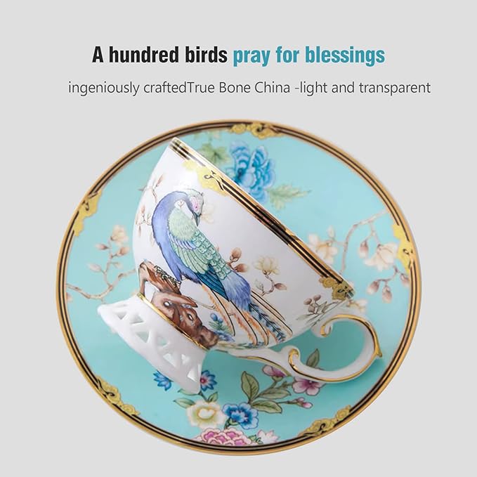 ACMLIFE Fine Bone China Tea Set with Teapot, Porcelain Tea Sets for Adults, 21-Piece Vintage Tea Set for 6, 24K Gold Blue English Floral British Bone China Tea Sets for Women Tea Party for Gifts - Bloomnest