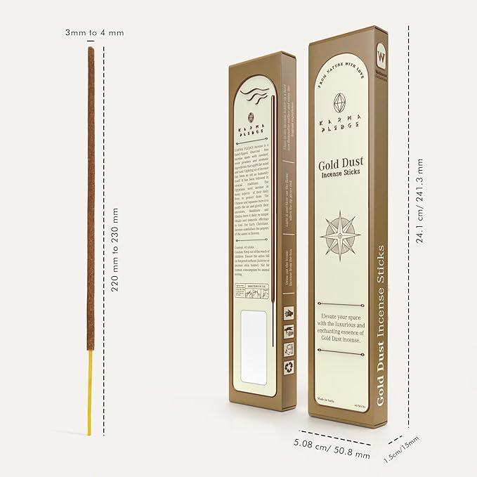 Gold Dust Incense Sticks, Organic Hand Dipped Incense, Natural Herb & Aromatic Ingredients, Contain 40 Sticks Inside, Burn Time 45 to 60 Minutes, Spiritual Gifts, Whispers Incense By Karma Pledge