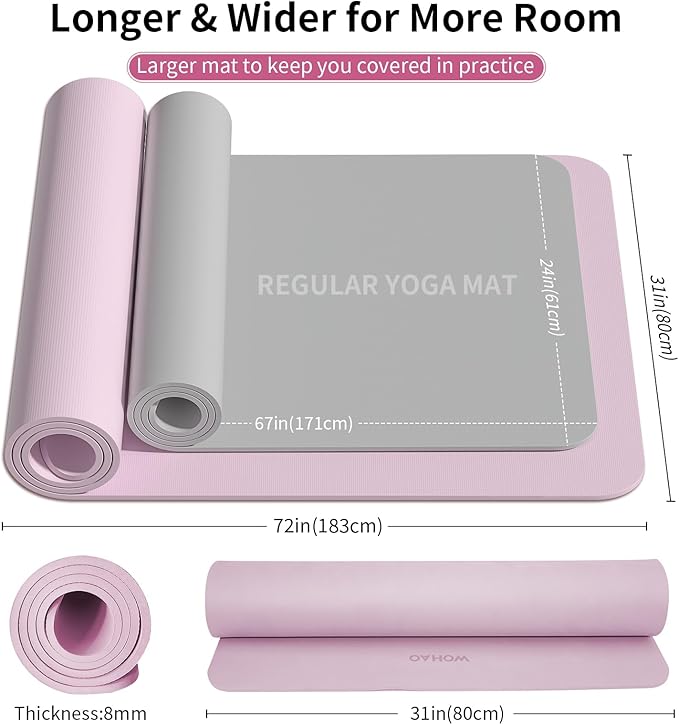 Extra Wide & Thick 8mm Yoga Mat, 72"x31.5" Large Non Slip Exercise Mat, Premium POE Material for Superior Cushioning & Stability, with Strap for Home Gym, Pilates - Bloomnest