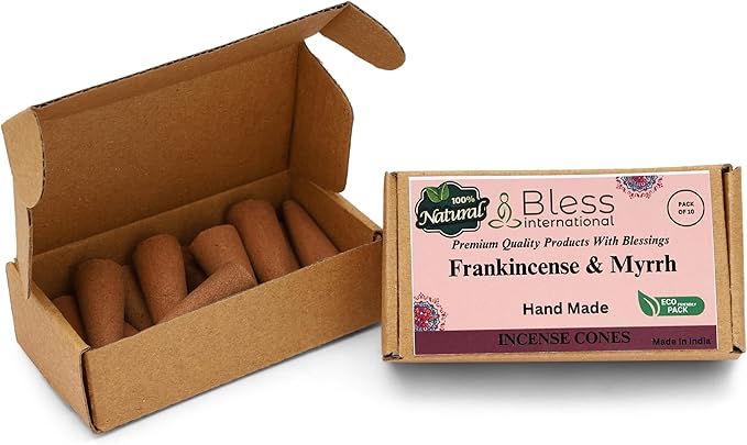 Bless International Frankincense-and-Myrrh 100%-Natural-Incense-Cones Handmade-Hand-Dipped Organic-Chemicals-Free for-Purification-Relaxation-Positivity-Yoga-Meditation The-Best-scents (10 Count) BlessInternational