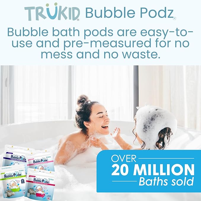 TruKid Bubble Podz Bubble Bath for Kids, Toddlers, & Babies, Tear Free Gentle & Refreshing Bath Bomb for Sensitive Skin with Natural Moisturizers, Non-Toxic, pH Balanced, Watermelon Scent (60 Podz) - Bloomnest