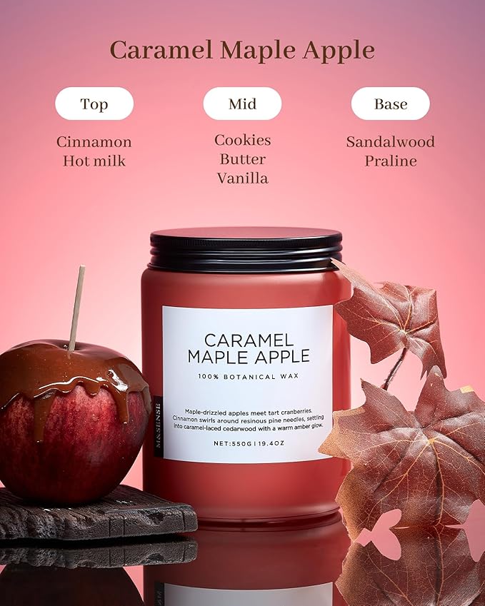 M&SENSE Caramel Apple Pie Candles for Home Scented, Natural Soy Wax 19.4oz Long Lasting 110 Hours Clean Non Toxic Large 2 Wick Candle Gifts for Thanksgiving Housewarming - Bloomnest