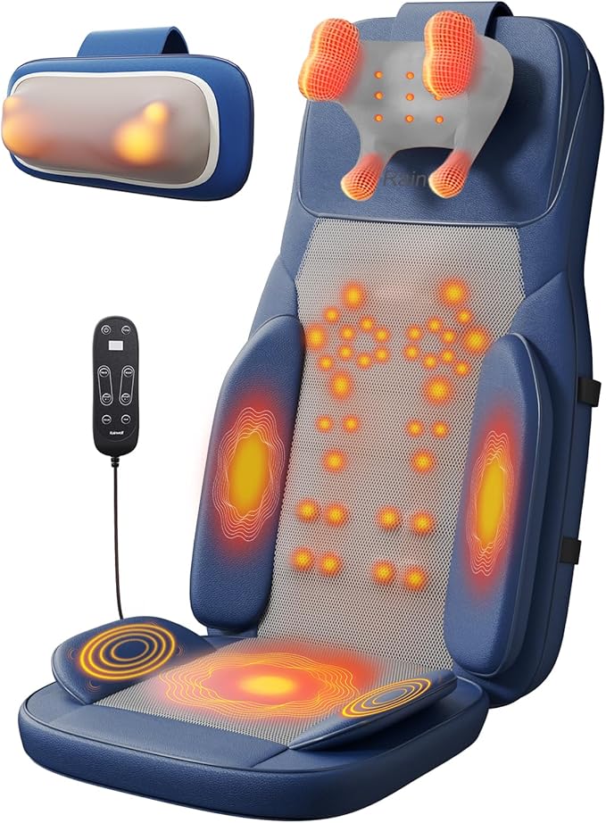 Rainwolf Shiatsu Neck and Back Massage Cushion with Heat - 4D Deep Tissue Kneading Full-Back Massager for Relief Fatigue, Adjustable Intensity & Height, for Office Chair & Home - Bloomnest