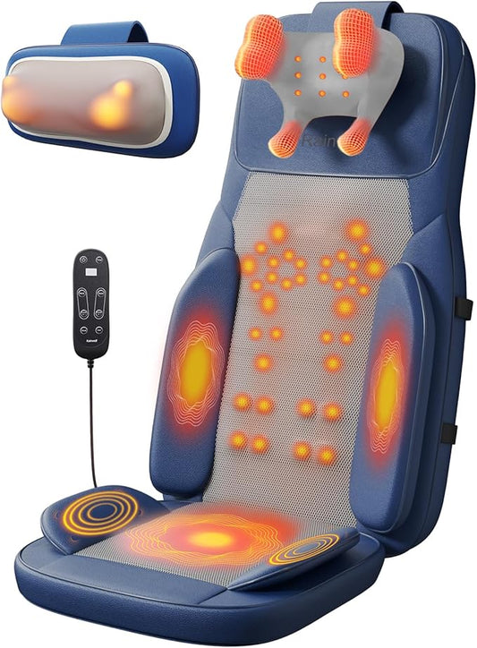 Rainwolf Shiatsu Neck and Back Massage Cushion with Heat - 4D Deep Tissue Kneading Full-Back Massager for Relief Fatigue, Adjustable Intensity & Height, for Office Chair & Home - Bloomnest