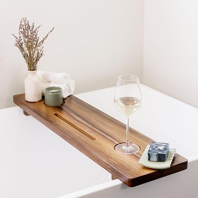 Premium Nature Shed Bathtub Tray for Freestanding Bath | Large & Thick 35” Acacia Wood Luxury Bath Tray for Tub | Anti-Tip, Non-Toxic, Adjustable Bathtub Trays for Tub with Bathroom Accessories Holder - Bloomnest