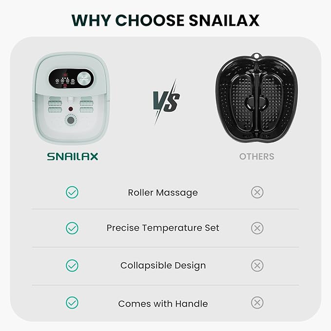 Snailax Collapsible Foot Spa with Heat, Foot Bath Massager with 8 Massage Rollers, Temperature Control, Bubbles, Pumice Stone, Foot Soaking Tub, Pedicure Foot Spa (Green) - Bloomnest