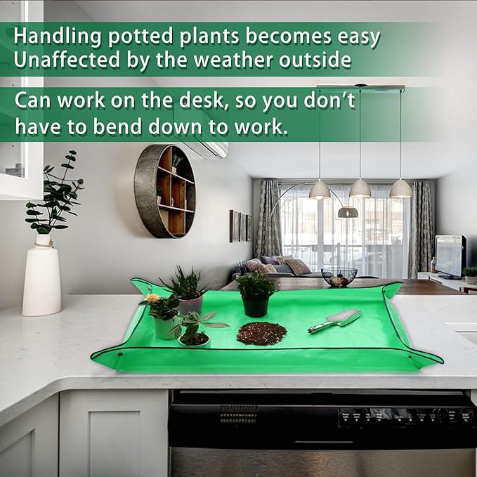 Plant Repotting Mat,Extra Large Waterproof Potting Mats,Foldable Potting Mat for Indoor Plant Transplanting and Dirt Control,Portable Gardening Mats for Repotting(43''*30'',Green) - Bloomnest