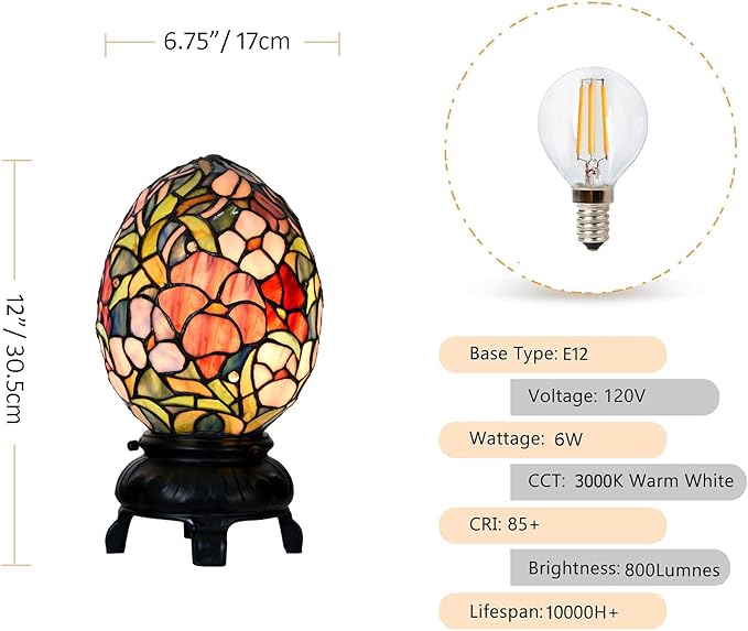 Egg Lamp - 12" H - Stained Glass Lamp - Unique Lamps - Tiffany Lamp Style (Egg lamp) - Bloomnest