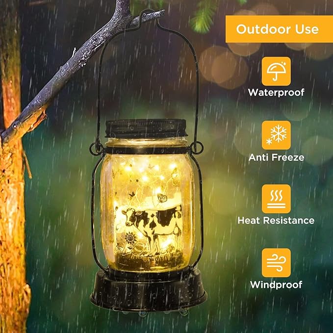 Cow Gifts for Women/Men Cow Lovers Solar Lantern Mom Birthday, Mothers Day, Christmas Gifts, Solar Garden Decoration Outside for Yard, Patio,Backyard,Porch, Torches - Bloomnest