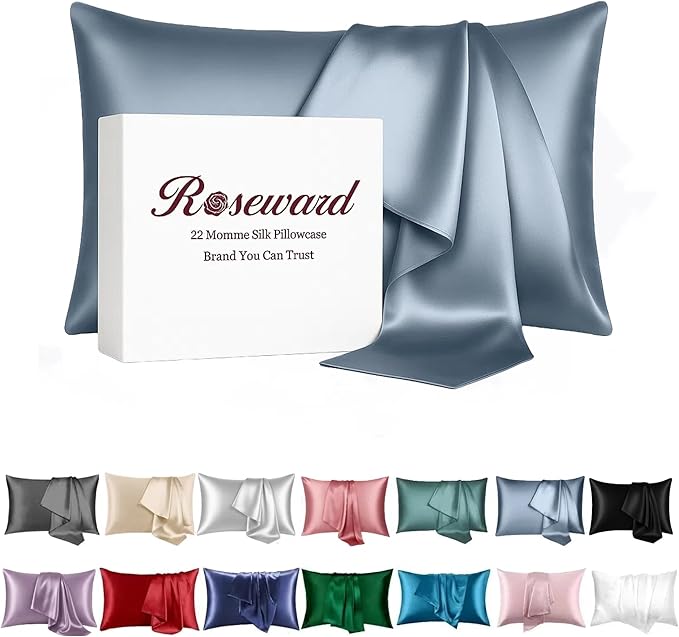 100% Mulberry Silk Pillowcase for Hair and Skin Made in USA, Real 22 Momme Silk Pillow Cases Queen, Not Satin Pillowcase, Anti Acne,Zipper Closure, 1 Pc 20"x30" (Queen, Blue Grey) - Bloomnest