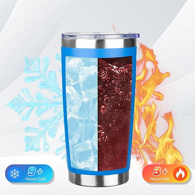 20oz Tumbler Bulk with Lid and Straw, Stainless Steel Double Wall Vacuum Insulated Travel Mug, Powder Coated Coffee Cups for Hot and Cold Drinks,Funny Gifts for Women Men(Scuba blue,1) - Bloomnest