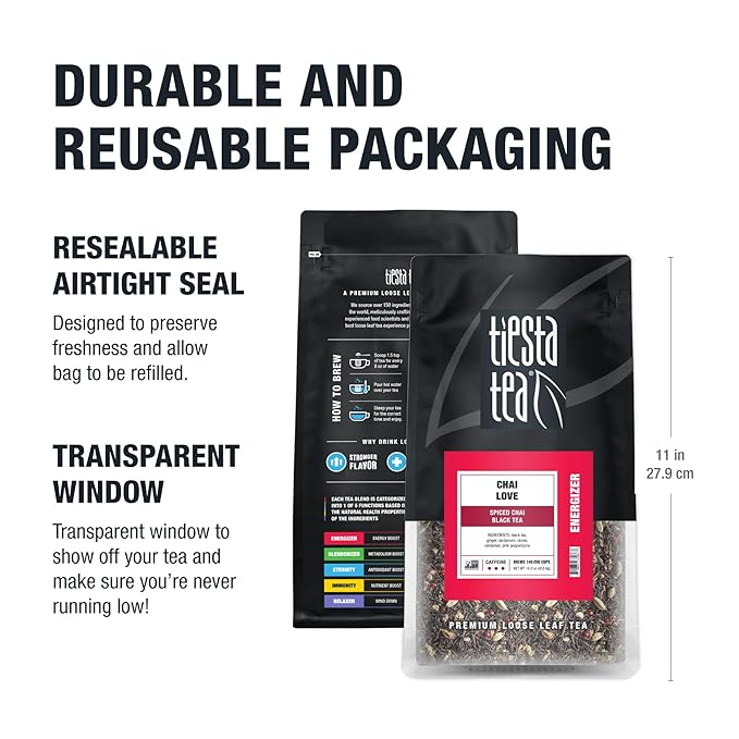 Tiesta Tea - Chai Love, Loose Leaf, Spiced Chai Black Tea, Premium High Caffeinated Blend, Make Hot or Iced & Brews Up to 200 Cups, 16 Ounce Resealable Bulk Pouch - Bloomnest