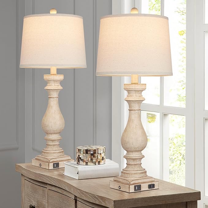 29" Tall Table Lamp for Living Room Set of 2,Vintage Bedside Nightstand Lamps with USB C+A Ports & AC Outlet,3-Way Dimmable Touch Control Desk Lamp for Bedroom,Color 1 - Bloomnest
