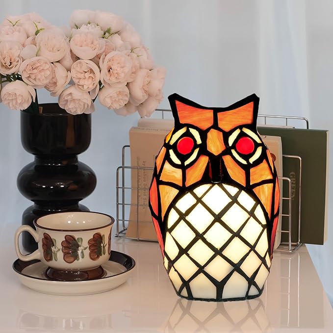 Tiffany Lamp Stained Glass lamp Small Bedside Table Lamps for Living Room Home Decor,Girls Women Birthday Halloween Christmas Thanksgiving Day Gift,Owl - Bloomnest