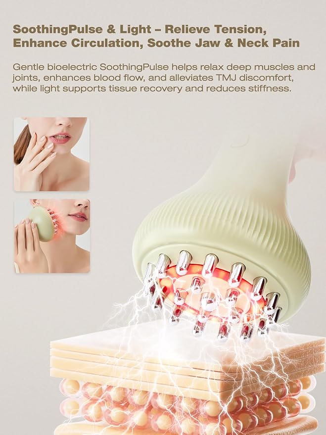 Jaw & Neck Massager for Pain Relief Deep Tissue, Best TMJ Relief Products Jaw, Heated SoothingPulse Massager with Light & Vibration for Jaw, Neck, Shoulder & Full Body Muscle Tension Bloomnest