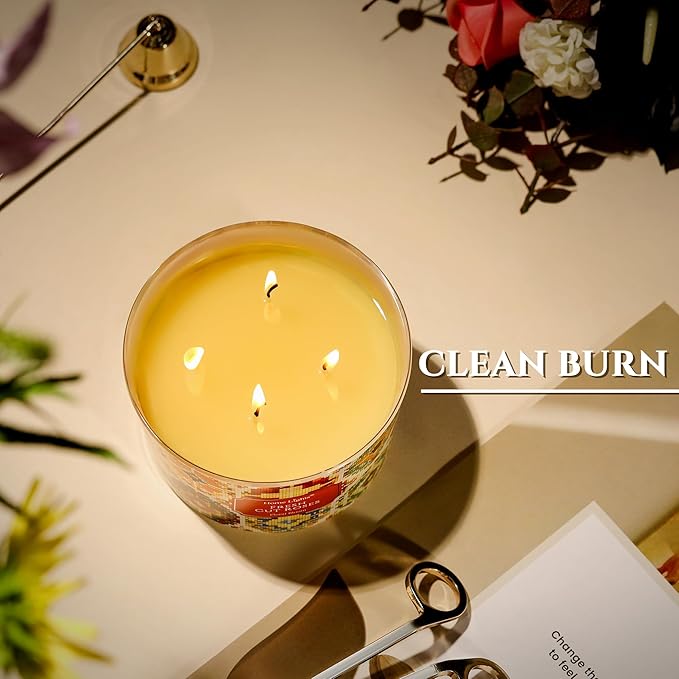 HomeLights 4-Wick Candles for Home Scented - 18oz Soy Wax Blend Candle Long-Lasting Fragrance, Bohemian Natural Textures Home Decor and Housewarming Gifts, Fresh Cut Roses - Bloomnest