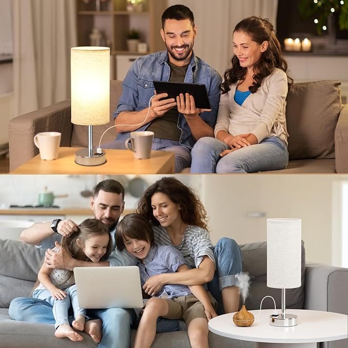 Dicoool Touch Table Lamp for Bedroom Nightstand - Bedside Lamp with USB-C USB-A Charging Ports White, 3 Way Dimmable Small Desk Lamp for Bedroom, Dorm Room, Office, Living Room, Reading, Bathroom - Bloomnest