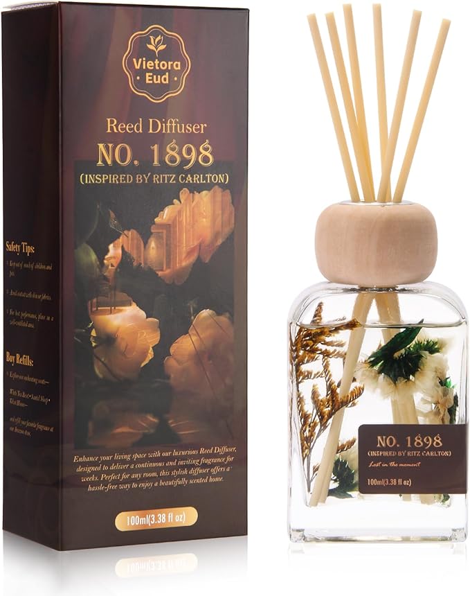 Luxury Hotel Scent Reed Diffuser 100ml (3.38oz) | No.1898 Hotel Collection Diffuser Oil Inspired by Ritz Carlton | Home, Bathroom & Office Decor | Long-Lasting Room Freshener Gift Set - Bloomnest