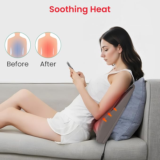 Snailax Back Massager for Back Pain Deep Tissue, Shiatsu Lower Back Neck Massager with Heat, 3D Kneading Massage Pillow for Neck Shoulder Legs, Gifts for Mom, Dad, Women (Beige) - Bloomnest