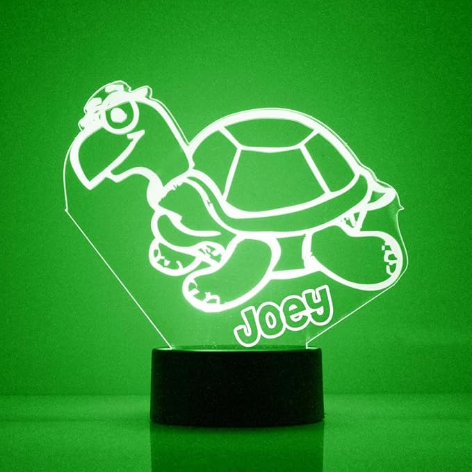 Turtle Tortoise Custom 3D Illusion Lamp with Remote | LED Night Light with Personalized Name, Logo, Image, Design | 4 Modes, 16 Light Colors | USB or Battery Power | Made in The USA - Bloomnest