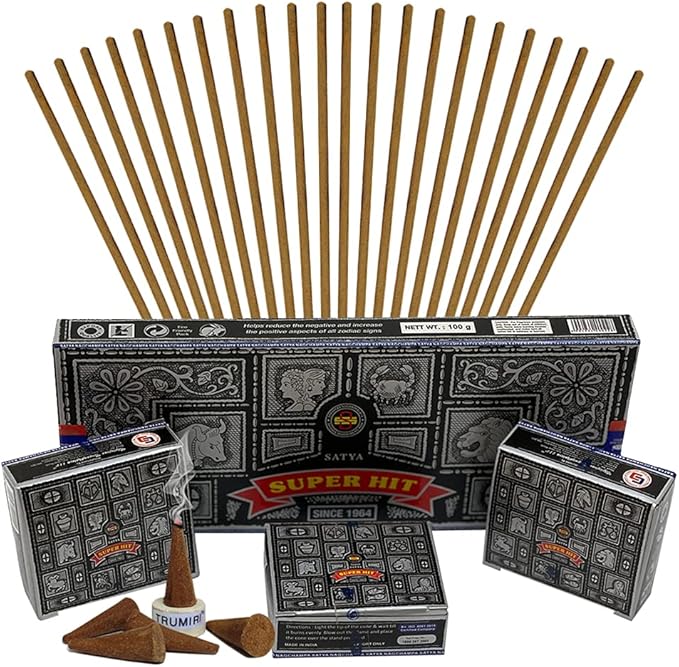 Super Hit Incense Sticks And Cones Variety Pack With Burner Holder Bundle From Satya Incense 100g Trumiri For Smudging And Aroma