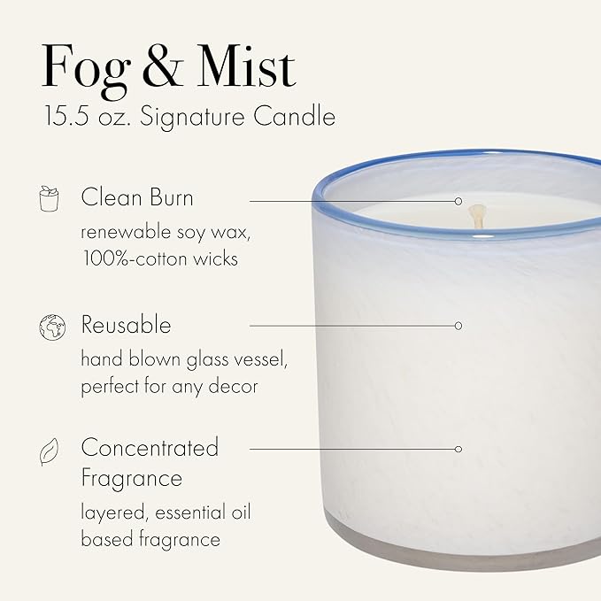 LAFCO New York Signature Candle, Fog & Mist - 15.5 oz - 90-Hour Burn Time - Reusable, Hand Blown Glass Vessel - Made in the USA - Bloomnest