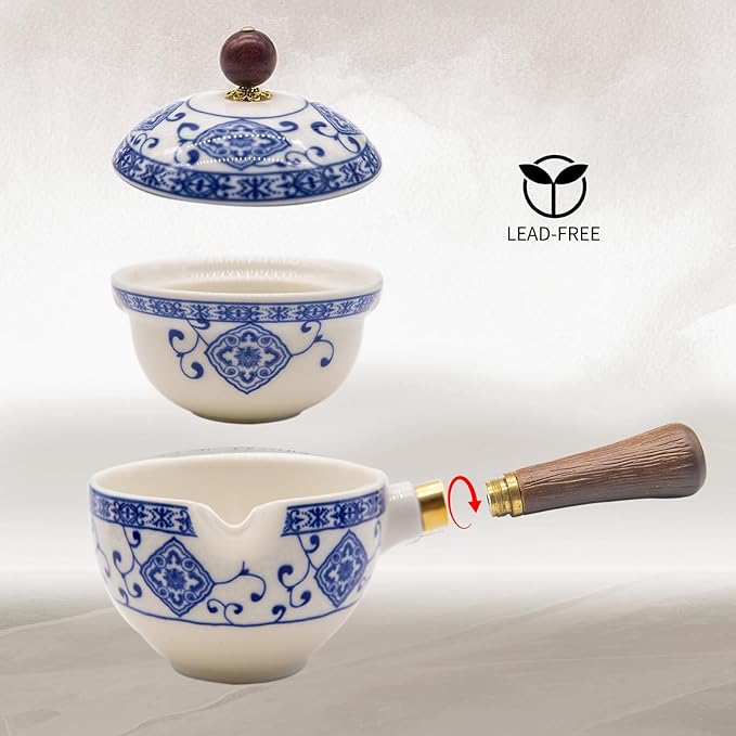 LURRIER Porcelain Chinese Gongfu Tea Set,Portable Teapot Set with 360 Rotation Tea maker and Infuser,Portable All in One Gift Bag for Travel,Home,Gifting,Outdoor and Office (Floral White) - Bloomnest
