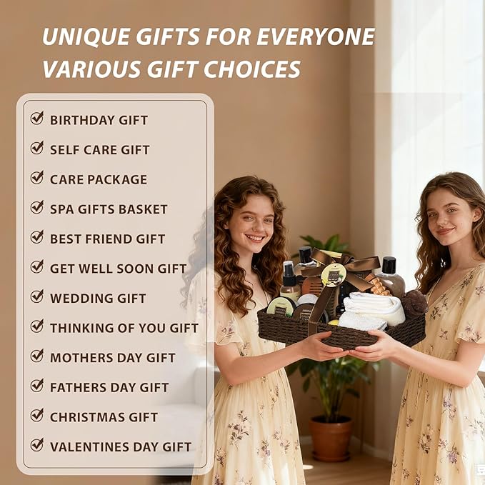 Spa Basket for Women, Coconut Vanilla Bath & Body Set, Christmas & Birthday Gift, Unique Gift with Bath Bombs, Body Lotion, Spa Bath Sets for men Gift Home Spa Set Luxurious Bath Gift & More - Bloomnest