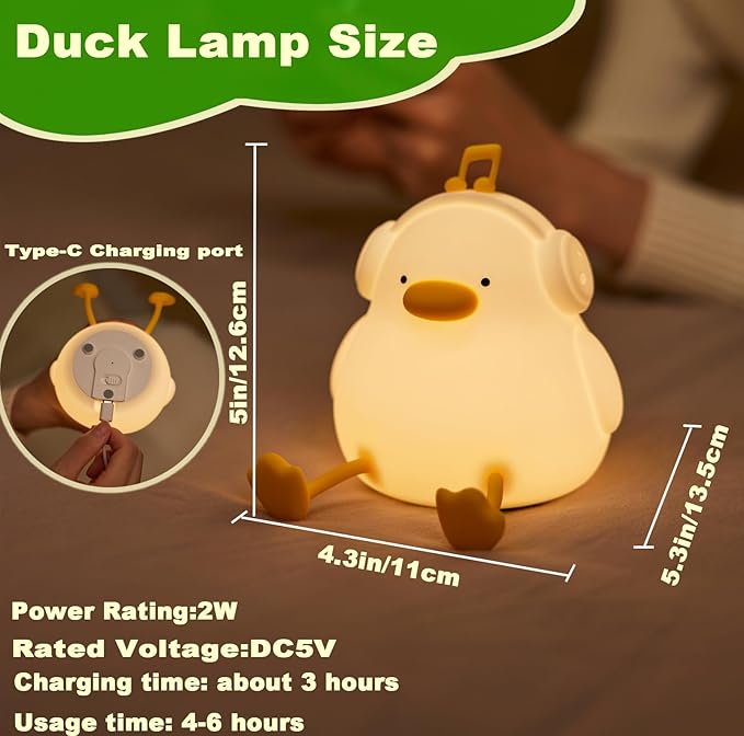 DREAMING MY DREAM Cute Duck Night Light,LED Squishy Novelty Duck Lamp,3 Level Dimmable Soft Silicone Nursery Nightlight,Night Light for Toddler Baby Kids Decor,Cool Gifts for Duck - Bloomnest