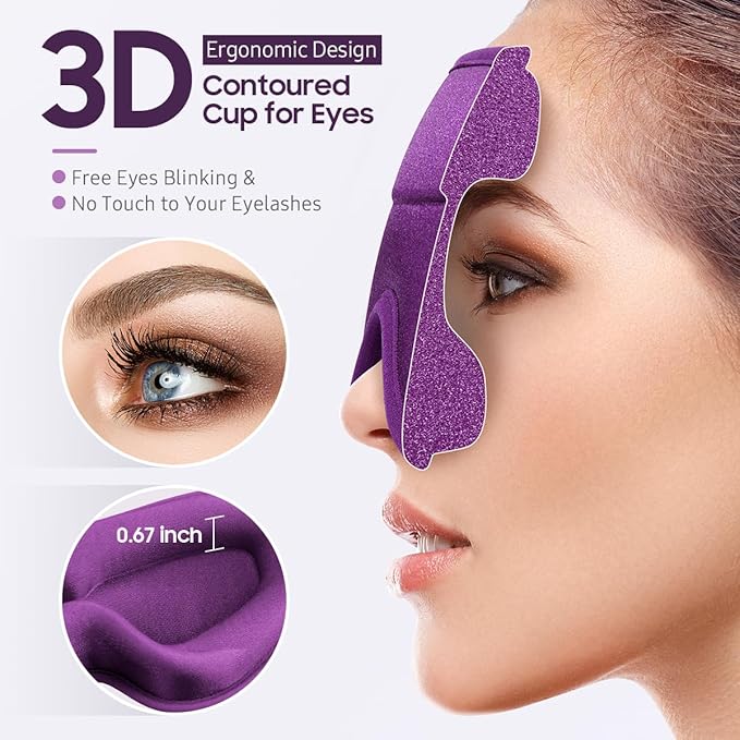 Sleep Mask, Premium Eye Mask for Sleeping, 3D Ergonomic Designed Sleeping Mask, Upgraded Light Blocking & Blindfold Sleep Masks for Women, Men (Purple) - Bloomnest