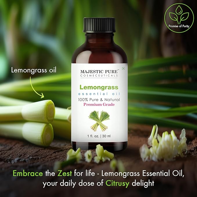 Majestic Pure Lemongrass Essential Oil with Glass Dropper - 1 Fl Oz - 100% Pure and Natural Lemongrass Oil - Premium Grade Essential Oils for Diffuser, Aromatherapy, Soap and Candle Making - Bloomnest