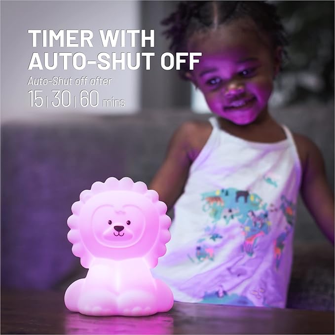 Lumipets Remote Control Silicone Night Light for Kids - Lion Design with 9 Soft Colors & Sleep Timer - Rechargeable, Battery-Operated Lamp for Bedroom | Baby Nursery, Toddler, Girls, Boys - Bloomnest