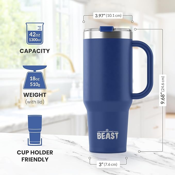 Beast 42 oz Tumbler Stainless Steel Vacuum Insulated Coffee Ice Cup Double Wall Travel Flask (Royal Blue) - Bloomnest