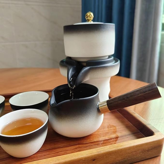 Chinese Kung Fu Tea Set, Automatic Stone Grinding Pot, Gift Box Suitable for Tea Ceremony Parties, Gifts, Home, Office decoration in Mother's Day(Gradient Black) - Bloomnest