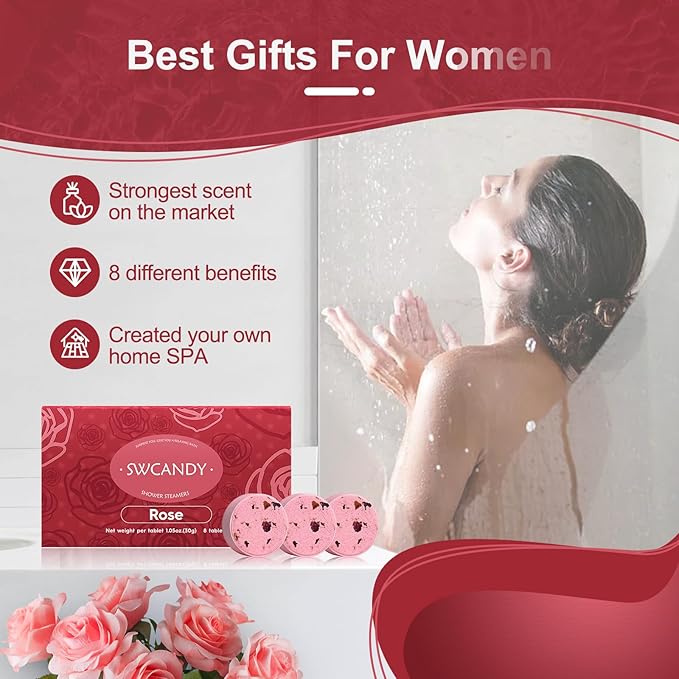 Shower Steamers Aromatherapy Birthday Gifts for Women Travel Essentials, 8 Pcs Rose, Bath Bombs Shower Bombs with Natural Essential Oils, Relaxation Home SPA - Bloomnest