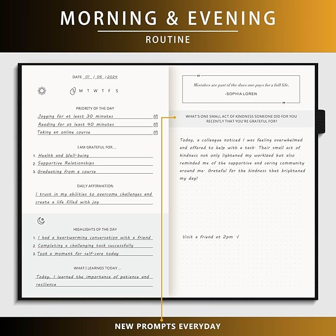 Self-Mastery Journal for Men - Gratitude and Productivity Journal for More Happiness, Positivity, Growth, Mindfulness, Self Care and Reflection - Guided Inspirational Journals for Men & Women (Black) Draphy