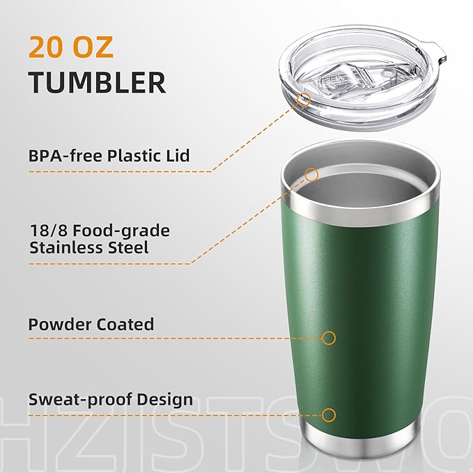 20 oz Tumbler Bulk with Lid Stainless Steel Insulated Tumblers Double Wall Vacuum Coffee Mug Powder Coated Tumbler Cups for Cold and Hot Drinks, Dark Green, 6 pack - Bloomnest